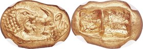 LYDIAN KINGDOM. Croesus and later (ca. 561-546 BC). AV third-stater or trite (12mm, 2.69 gm). NGC MS S 5/5 - 5/5. Sardes, "Light" standard, ca. 553-53...