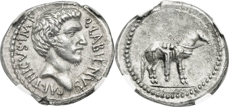 Quintus Labienus, rebel Imperator (40-39 BC). AR denarius (20mm, 3.80 gm, 6h). N...