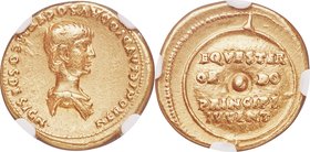 Nero, as Caesar (AD 54-68). AV aureus (19mm, 7.60 gm, 7h). NGC Choice VF 5/5 - 4/5. Rome, AD 50-54. NERONI CLAVDIO DRVSO GERM COS DESIGN•, bare headed...