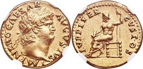 Nero, as Augustus (AD 54-68). AV aureus (18mm, 7.30 gm, 6h). NGC AU 5/5 - 3/5. Rome, AD 65-68. IMP NERO CAESAR-AVGVSTVS, laureate head of Nero right, ...
