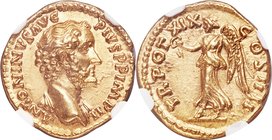 Antoninus Pius (AD 138-161). AV aureus (19mm, 7.31 gm, 5h). NGC Choice AU 5/5 - 5/5. Rome, AD 155-156. ANTONINVS AVG-PIVS P P IMP II, bare bust of Ant...