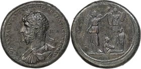 Lucius Verus (AD 161-169). AE medallion (40mm, 48.02 gm, 11h). XF, tooled. Rome AD 164-165. L AVREL VERVS AVG ARMENIACVS IMP II TR P V COS II, laureat...