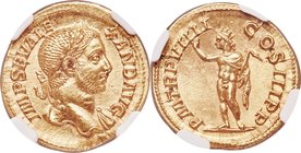 Severus Alexander (AD 222-235). AV aureus (20mm, 6.06 gm, 1h). NGC Gem MS 5/5 - 5/5, Fine Style. Rome, AD 230. IMP SEV ALE-XAND AVG, laureate bust of ...