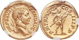 Severus Alexander (AD 222-235). AV aureus (20mm, 5.86 gm, 7h). NGC Choice MS 5/5 - 4/5. Rome, AD 230. IMP SEV ALE-XAND AVG, laureate bust of Severus A...