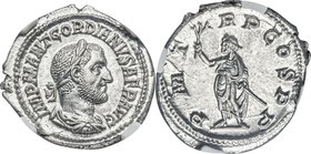 Gordian I Africanus (March-April AD 238). AR denarius (20mm, 3.39 gm, 1h). NGC MS 5/5 - 4/5, Fine Style. Rome. IMP M ANT GORDIANVS AFR AVG, laureate, ...
