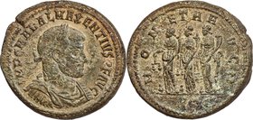 Maxentius (AD 307-312). AE medallion (32mm, 21.00 gm, 12h). NGC AU 5/5 - 2/5, repatinated. Rome. IMP C M A VAL MAXENTIVS P F AVG, laureate, draped and...