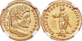 Constantine I the Great (AD 307-337). AV solidus (19mm, 4.45 gm, 6h). NGC Choice AU 5/5 - 3/5. Trier, AD 313-315. CONSTANTI-NVS P F AVG, laureate head...
