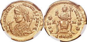 Valentinian III, Western Roman Empire (AD 425-455). AV solidus (21mm, 4.43 gm, 7h). NGC MS S 5/5 - 4/5. Rome, October AD 435. D N PLA VALENTI-NIANVS P...