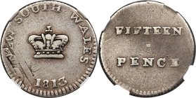 New South Wales. British Colony 15 Pence (Dump) 1813 VF30 NGC, KM1.1, Mira Type A1. Produced as part of the first series of coins struck in and for Ne...