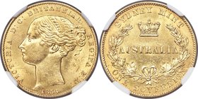 Victoria gold Sovereign 1856-SYDNEY MS61 NGC, Sydney mint, KM2, Fr-9. A superb and conditionally rare example of this latter date of a short-lived two...