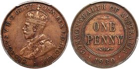 George V "Indian Obverse" Penny 1930-(m) VF35 PCGS, Melbourne mint, KM23. Indian obverse die. Obv. Crowned, draped bust of King George V. Rev. ONE PEN...