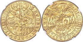 Salzburg. Georg von Küenburg gold 3 Ducat 1586 MS64 NGC, Fr-642, Probszt-677. 10.40gm. (rosette) GEORGIVS • D: G: AREPS: SALZ: A: S: L:, arms of the a...