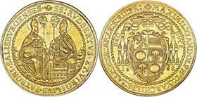 Salzburg. Maximilian Gandolph gold 10 Ducat 1668 AU53 NGC, KM204, Fr-797, Probszt-1593. 34.51gm. Obv. Arms below hat in inner circle. Rev. Two saints ...
