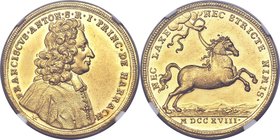 Salzburg. Franz Anton Furst von Harrach (1709-1727) gold Medal of 5 Ducats 1718 MS61 NGC, Fr-Unl., Probst-Unl. A truly rare piece with substantial min...