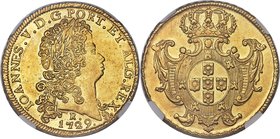 João V gold 12800 Reis (Dobra) 1729-R MS62 NGC, Rio de Janeiro mint, KM140, LMB-195. A rare and impressively sized golden issue, its heft often leadin...