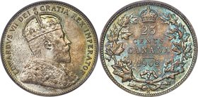 Edward VII 25 Cents 1902-H MS66 PCGS, Heaton mint, KM11. Immaculate, a piece with not only impressively little handling but also an exquisite tone. Th...