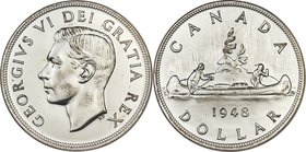 George VI Specimen Dollar 1948 SP66 PCGS, Royal Canadian Mint, KM46. The coveted key date of this series, scarcely encountered at this elite premium g...