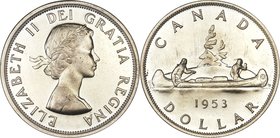 Elizabeth II Specimen "Shoulder Fold" Dollar 1953 SP65 PCGS, Royal Canadian Mint, KM54. Shoulder Fold/Strap variety. If Specimens were to receive 'Dee...