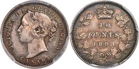 Victoria "Round Top 3" 10 Cents 1893 AU55 PCGS, London mint, KM3. The "Round Top 3" is the most highly recognized issue in the entire Canadian 10 Cent...