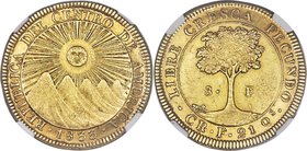 Central American Republic gold 8 Escudos 1833 CR-F AU55 NGC, San Jose mint, KM17. Lightly circulated in line with the grade, the handling in no way pr...