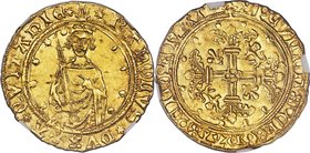 Aquitaine. Charles de France (1468-1474) Hardi d'Or ND (1469-1472) MS63 NGC, Bordeaux mint, Fr-20, Dup-1149. 27mm. 3.37gm. * (ship) * KAROLVS * DVX + ...