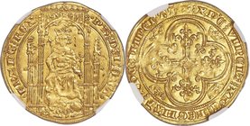 Philippe VI gold Lion d'or ND (1328-1350) MS63 NGC, Fr-265, Dup-250. 30mm. 4.87gm. + o Ph' : DЄI : GRA o | o FRANC : RЄX o, king seated facing within ...