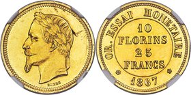 Napoleon III Mint Error - Obverse Lamination gold Proof Essai 25 Francs 1867 PR62 NGC, Paris mint, KM-E29, Maz-1746. By Barre. This dual-denominated P...