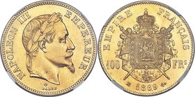 Napoleon III gold 100 Francs 1869-BB MS64 NGC, Strasbourg mint, KM802.2, Gad-1136. Mintage: 14,000. The 100 Francs of Napoleon III carry a wide recogn...
