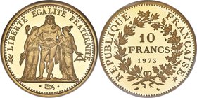 Republic gold Proof Piefort 10 Francs 1973 PR69 Ultra Cameo NGC, Paris mint, KM-P483. A notable modern French rarity that saw a total issuance of only...