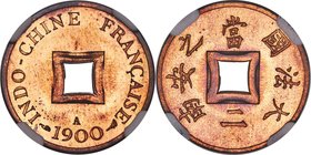 French Colony 6-Piece Certified Proof Set 1900-A NGC, 1) 2 Sapeque - PR66 Red, KM6, Lec-16 2) Cent - PR66 Red and Brown, KM8, Lec-56 3) 10 Cents - PR6...