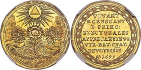 Bavaria. Maximilian II Emanuel gold 2 Ducat 1699 MS65 NGC, KM372, Fr-222. 6.95gm. Issued on the birth of Prince Ferdinand Maria. Freshly lustrous gold...