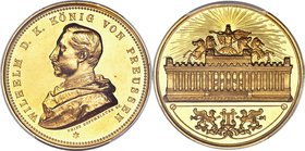 Prussia. Wilhelm II gold Specimen "Art Award" Medal ND (1888) SP63 PCGS, Husken-7.381. 30mm. 34.99gm. Obv. Uniformed bust of Wilhelm II. Rev. Museum, ...