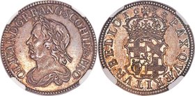 Oliver Cromwell Shilling 1658 MS63 NGC, KM-A207, S-3228, ESC-1005. Bearing the only commoner ever to feature on the obverse of a British coin, this ex...