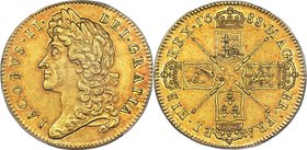 James II gold 5 Guineas 1688 AU55 PCGS, KM460.1, S-3397A. A praiseworthy selection from this short-lived Catholic monarch, with minor handling prevent...