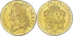 George II gold 5 Guineas 1748 MS62 PCGS, KM586.2, S-3666. A firmly Mint State piece, conditionally rare thus; seldom if ever do these large gold types...