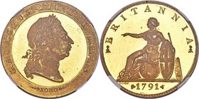 George III gold Proof Pattern Restrike 1/2 Penny 1791 PR63 Ultra Cameo NGC, W&R-Unl (cf. W&R-162/164), Peck-1059. By William J. Taylor after Küchler a...