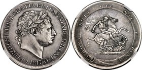 George III silver Pattern Crown 1817 AU55 NGC, L&S-163, ESC-2033 (R6; this coin), Murdoch-256 (this coin). By Benedetto Pistrucci, and from this engra...