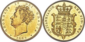 George IV gold Proof Sovereign 1825 PR61 PCGS, W&R-236 (R5). Edge straight grained. An extremely rare Proof of Record for the adopted Sovereign design...