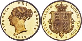 Victoria gold Proof 1/2 Sovereign 1839 PR64 Deep Cameo PCGS, KM735.1, S-3859. Plain edge, struck in medal rotation. A fantastic specimen, its color im...