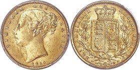 Victoria gold Sovereign 1850 MS66+ PCGS, KM736.1, S-3852C. The single highest graded 1850 Sovereign by either NGC or PCGS - conditionally unique as su...