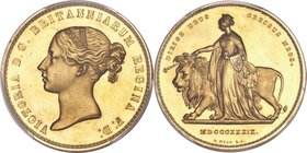 Victoria gold Proof "Una and the Lion" 5 Pounds 1839 UNC Details (Repaired) PCGS, KM742, S-3851, W&R-278. Lettered edge. By William Wyon. A true work ...