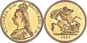 Victoria gold 5 Pounds 1887 MS64 PCGS, KM769, S-3864. Unusually high quality for this late Victorian business strike, with the large size and heft of ...