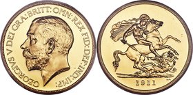 George V gold Proof 5 Pounds 1911 PR65 PCGS, KM822, S-3994. Of a quality far removed from the norm, this superlative gem astounds the viewer with its ...