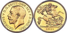 George V 4-Piece Certified gold Proof Set 1911 PCGS, 1) 1/2 Sovereign - PR66 Cameo, KM819, S-4006 2) Sovereign - PR66 Cameo, KM820, S-3996 3) 2 Pounds...