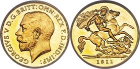 George V 4-Piece Certified gold Proof Set 1911 PCGS, 1) 1/2 Sovereign - PR66 Cameo, KM819, S-4006 2) Sovereign - PR66 Cameo, KM820, S-3996 3) 2 Pounds...