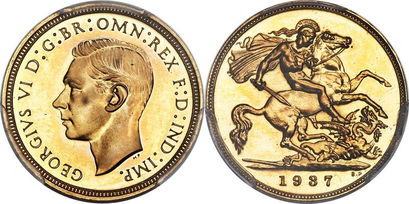 George VI 4-Piece Certified gold Proof Set 1937 PCGS, 1) 1/2 Sovereign - PR66, K...