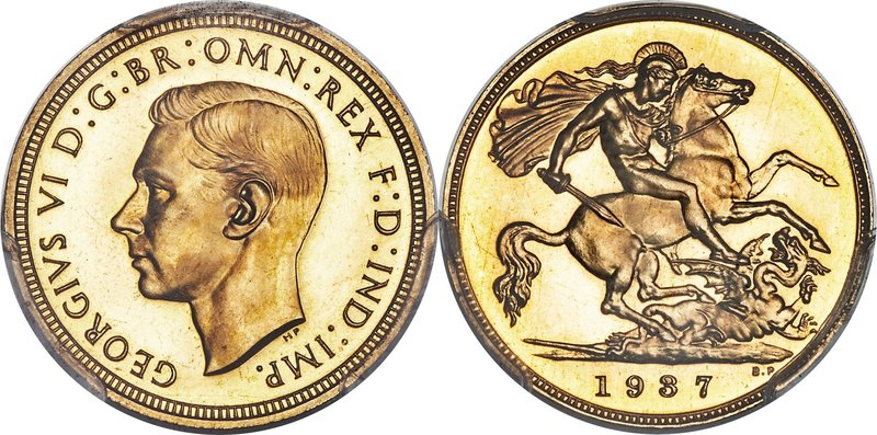 George VI 4-Piece Certified gold Proof Set 1937 PCGS, 1) 1/2 Sovereign - PR64 Ca...