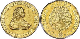 Ferdinand VI gold 8 Escudos 1755 G-J XF45 NGC, Guatemala City mint, KM19, Onza-552 (Extremely Rare). A phenomenal rarity within the colonial Guatemala...