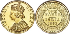 British India. Victoria gold Prooflike Restrike Mohur 1862-(c) PL64 NGC, Calcutta mint, KM480, Fr-1598a. An appealing selection of this fleeting Restr...