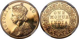 British India. Victoria gold Proof Restrike "Mature Bust" Mohur 1870-(c) PR64 NGC, Calcutta mint, KM481, Prid-10, S&W-4.10. Absent of contrast-produci...